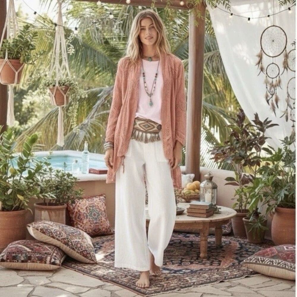 SUNDANCE Moonlight Eyelet Lace Jacket Terracotta Boho Open Front Size M - Picture 6 of 9